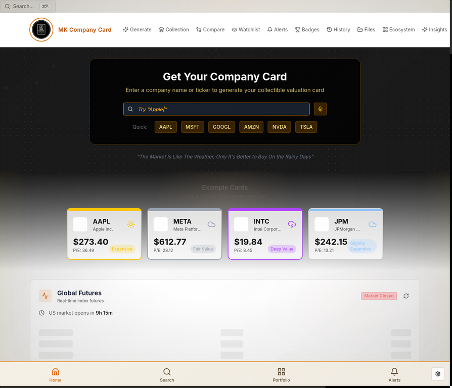 MK Company Card Dashboard